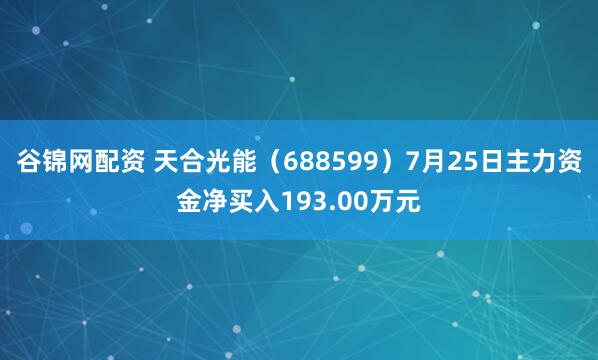 谷锦网配资 天合光能（688599）7月25日主力资金净买入193.00万元