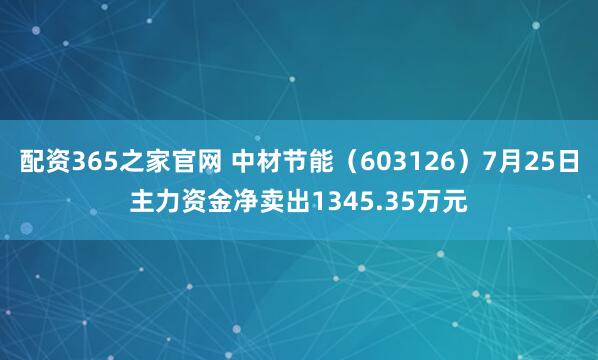配资365之家官网 中材节能（603126）7月25日主力资金净卖出1345.35万元